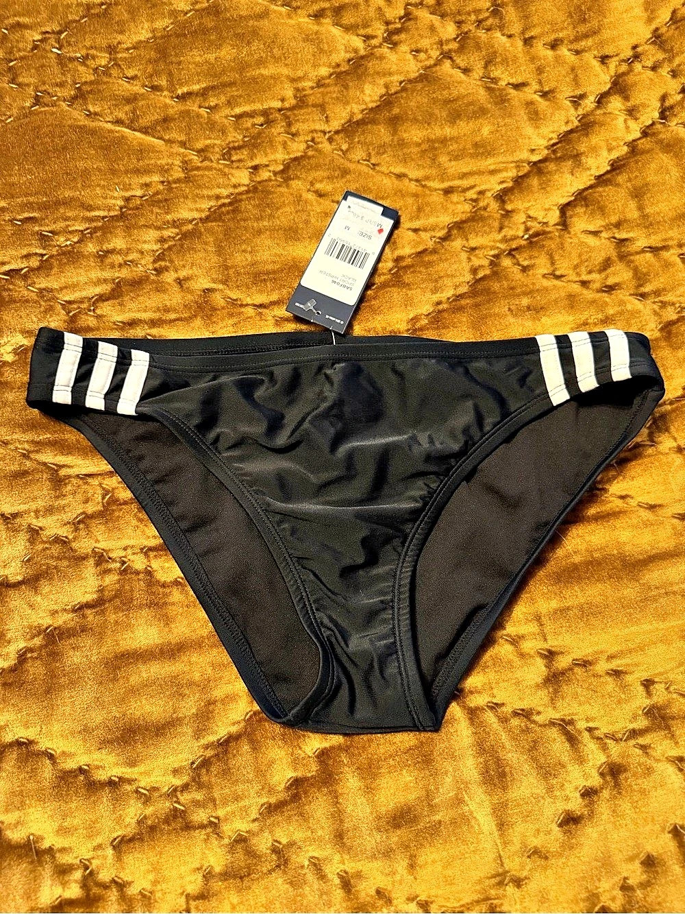 adidas Sport Hipster Brief Sport Bikini Bottom Black & White Size Medium NWT
